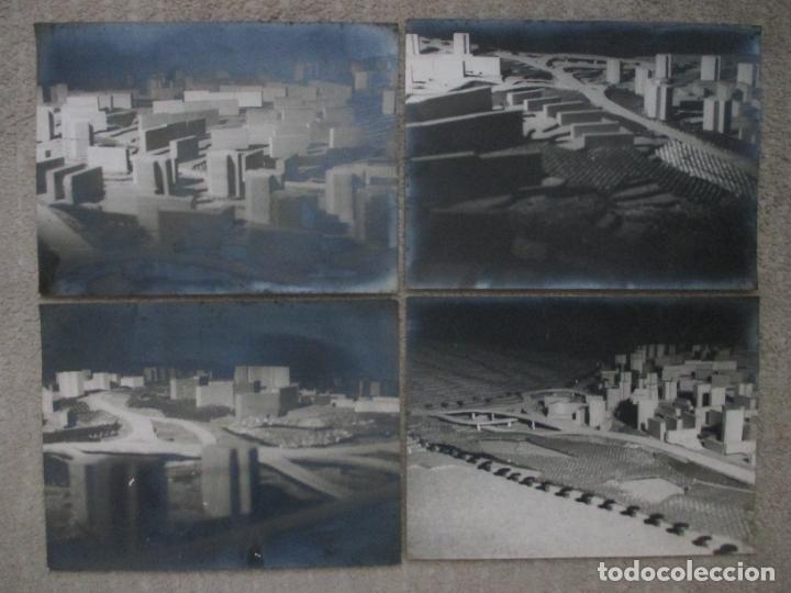 Alte Fotografie: Lote de 4 fotograf&iacute;as de maquetas de urbanismo arquitectura de 18x24 cm. de un ingeniero de caminos