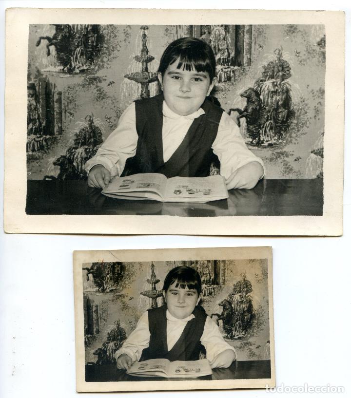 Fotografia antiga: Dos fotos de ni&ntilde;a en la escuela, a&ntilde;os 60