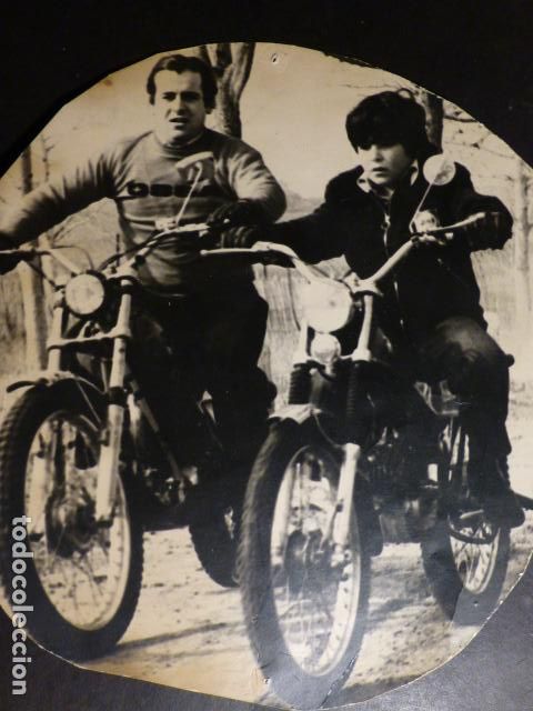 Photographie ancienne: MOTOCROSS HOMBRE Y NI&Ntilde;O SOBRE MOTOS ANTIGUA FOTOGRAF&Iacute;A 20 X 20 CTMS