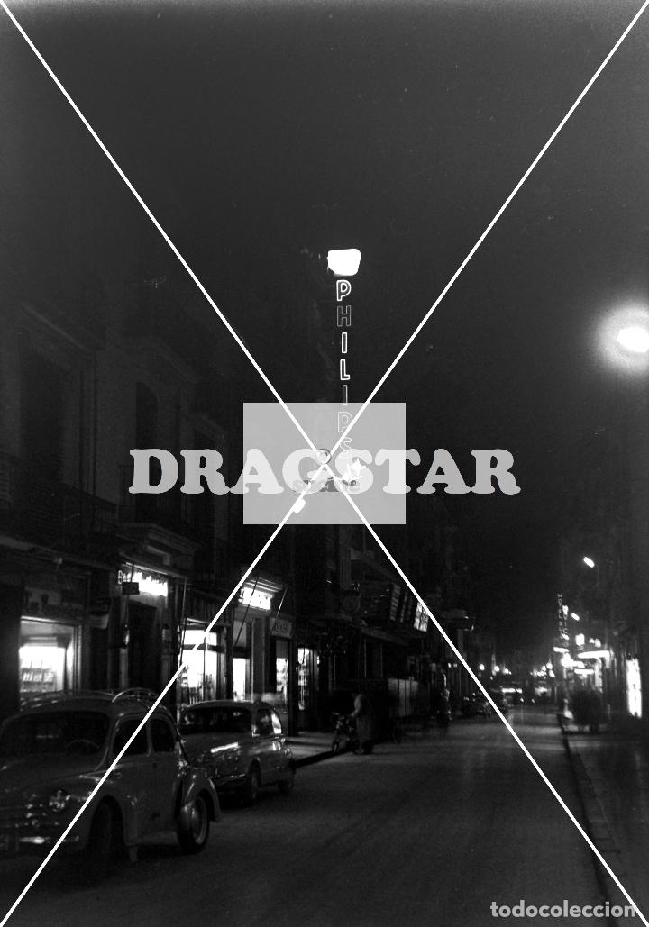 Fotografia antica: PLACA ORIGINAL CRISTAL FOTO NOCTURNA CALLE ENMEDIO EN LOS A&Ntilde;OS 50