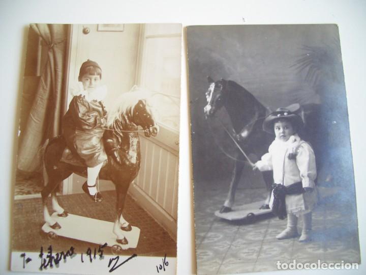 Fotograf&iacute;a antigua: 2 postales Ni&ntilde;o con caballo Una de M. Su&ntilde;&eacute;, Sarri&aacute; y otra an&oacute;nima