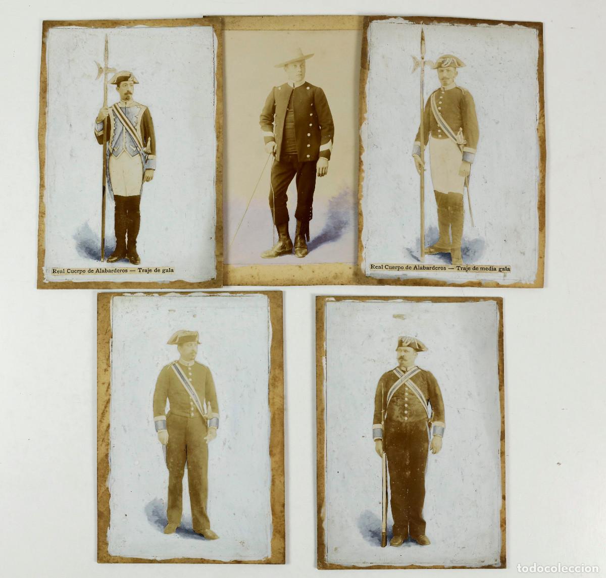 Fotograf&iacute;a antigua: TRAJES MILITARES SIGLO XIX - ESPA&Ntilde;A. 5 FOTOGRAF&Iacute;AS RETOCADAS 14X20 CM.