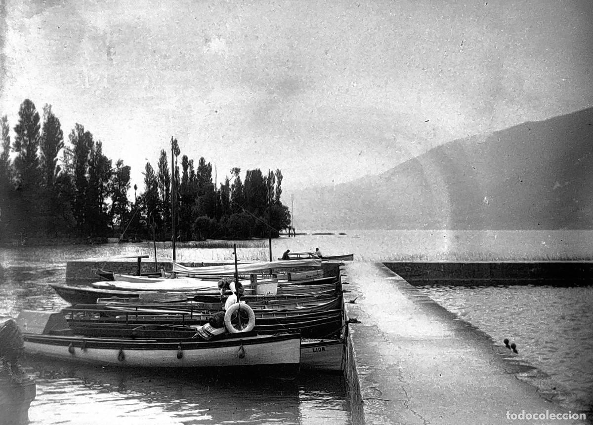 Fotografia antica: Antiguo negativo de fotograf&iacute;a. Cristal. Puerto. Barcas. Antigua.