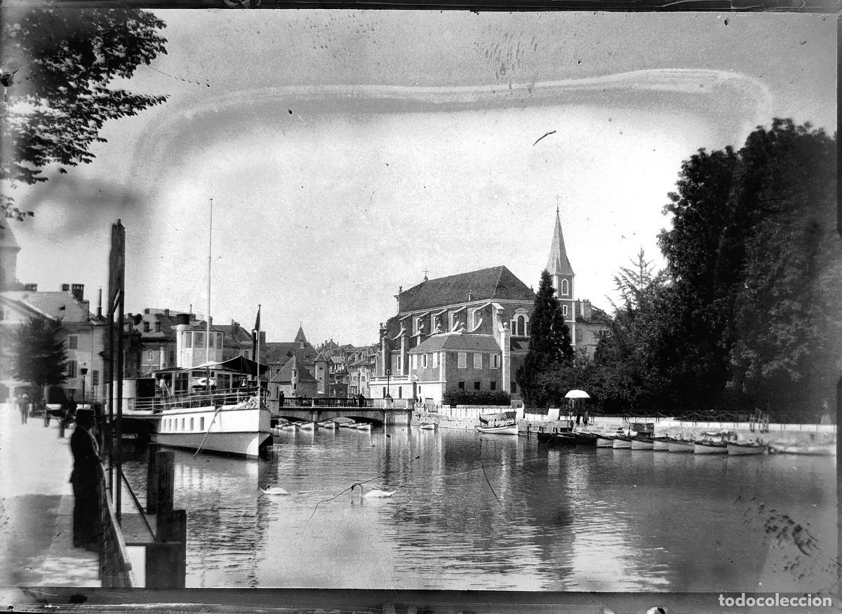 Fotografia antica: Antiguo negativo de fotograf&iacute;a. Cristal. Puerto, barco. Antigua.