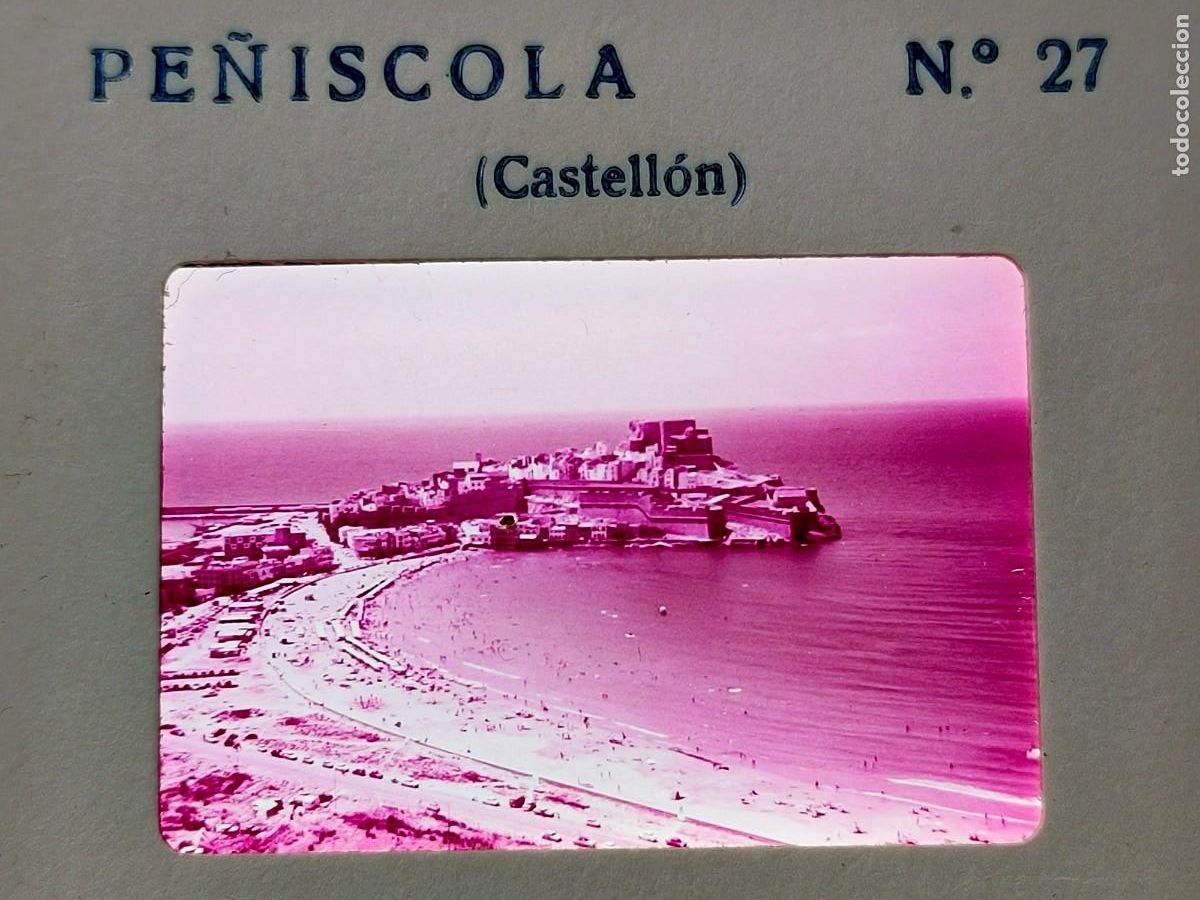 Alte Fotografie: Antigua fotograf&iacute;a en diapositiva. Pe&ntilde;&iacute;scola. Castell&oacute;n. A&ntilde;os 60