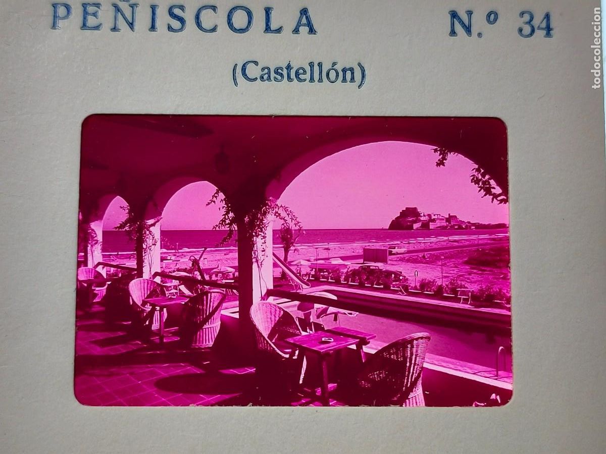 Fotografia antiga: Antigua fotograf&iacute;a en diapositiva. Pe&ntilde;&iacute;scola. Castell&oacute;n. A&ntilde;os 60