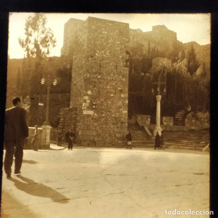 Photographie ancienne: MALAGA ANTIGUA PLACA DE LINTERNA MAGICA EN CRISTAL 9 X 10 CMTS