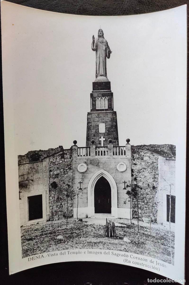 Fotograf&iacute;a antigua: DENIA VISTA TEMPLO E IMAGEN SAGRADO CORAZON EN CONSTRUCCION TAMA&Ntilde;O 12.5X17.5 CM