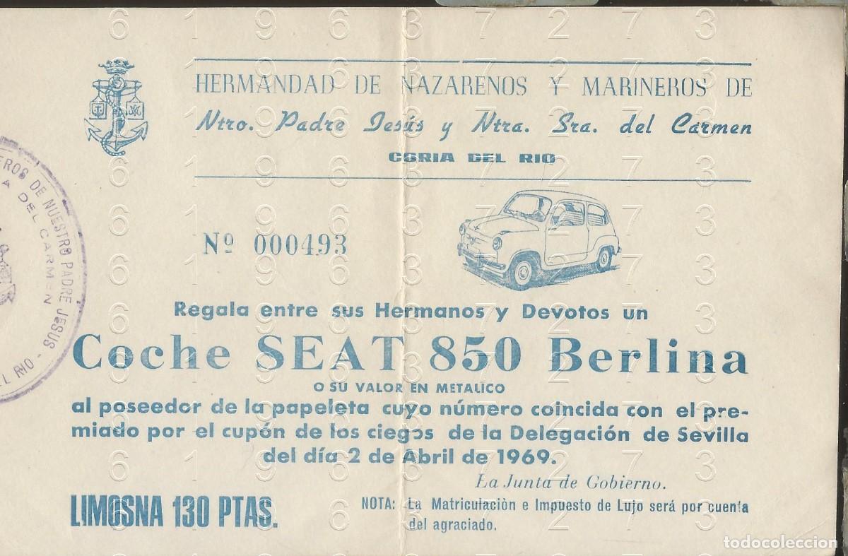 Fotograf&iacute;a antigua: SEAT 850 CORIA DEL RIO HERMANDAD JESUS NTRA SRA DEL CARMEN LOTERIA 1966 L87