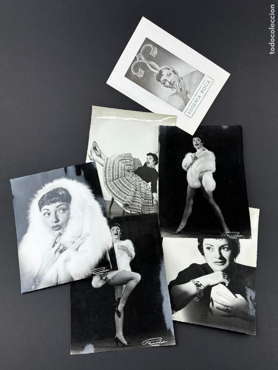 Photographie ancienne: EUGENIA ROCA, ACTRIZ TEATRO. 5 FOTOGRAF&Iacute;AS 18X24 CM Y FOLLETO INFORMATIVO.