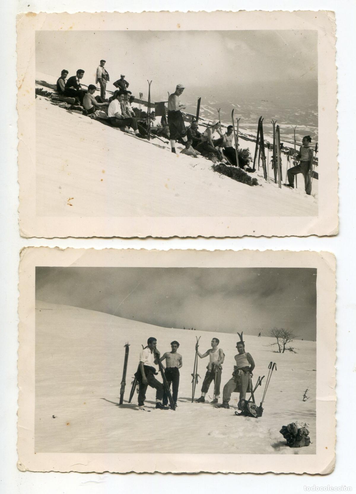 Antique Photography: Grupo de esquiadores a&ntilde;os 40, dos fotos de 10x7 cm