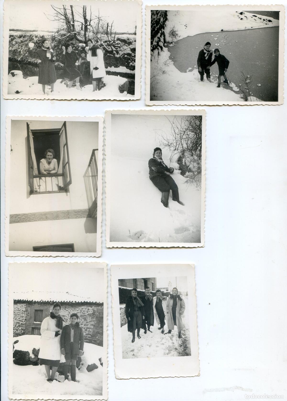 Photographie ancienne: Jugando con la nieve, grupo de se&ntilde;oras, a&ntilde;os 50, lote de seis fotos