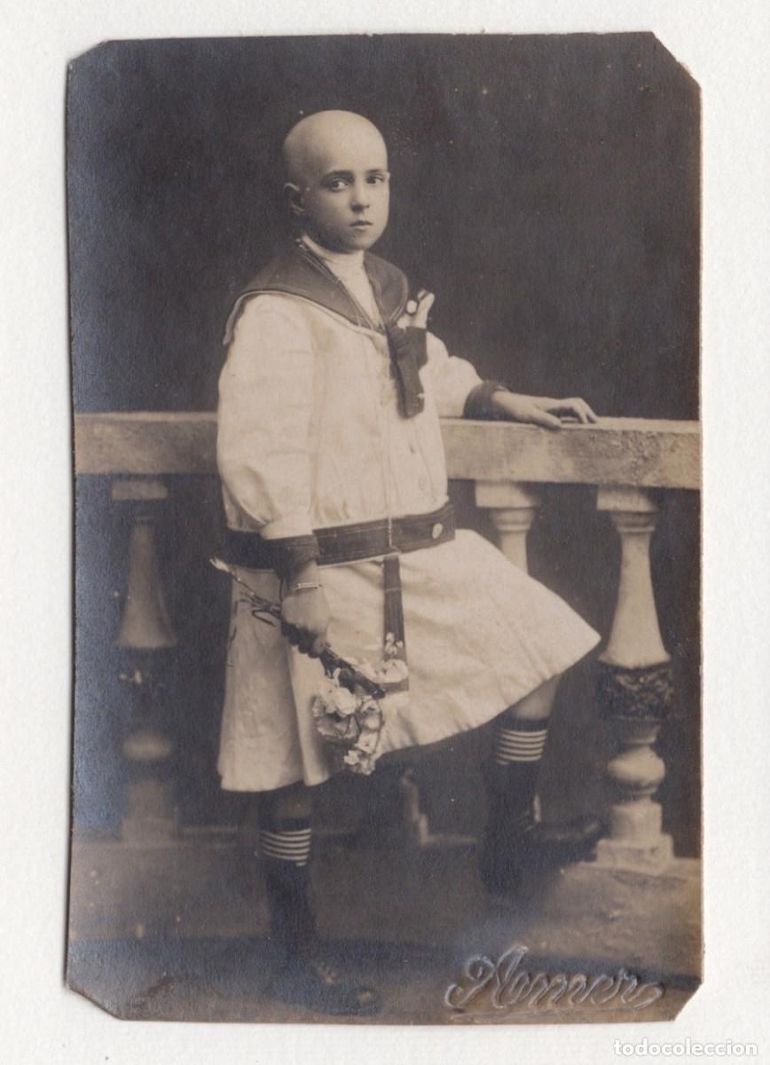 Antique Photography: RETRATO DE NI&Ntilde;O CON CABEZA AFEITADA, FOTO AMER, BARCELONA. 1915'S. 7,5X12CM.