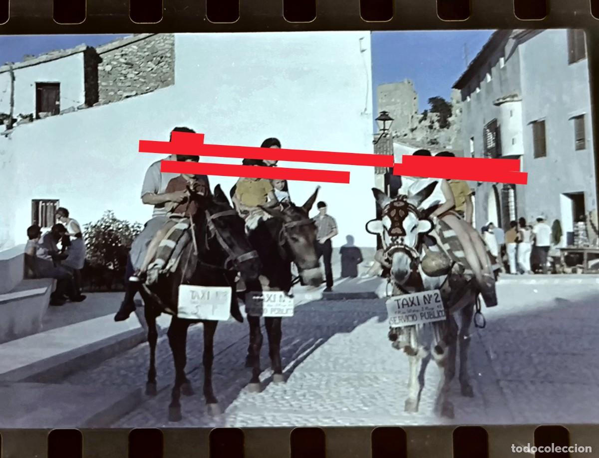 Alte Fotografie: Antiguo negativo de fotograf&iacute;a. Guadalest Alicante. Burro taxi. A&ntilde;os 60/70.