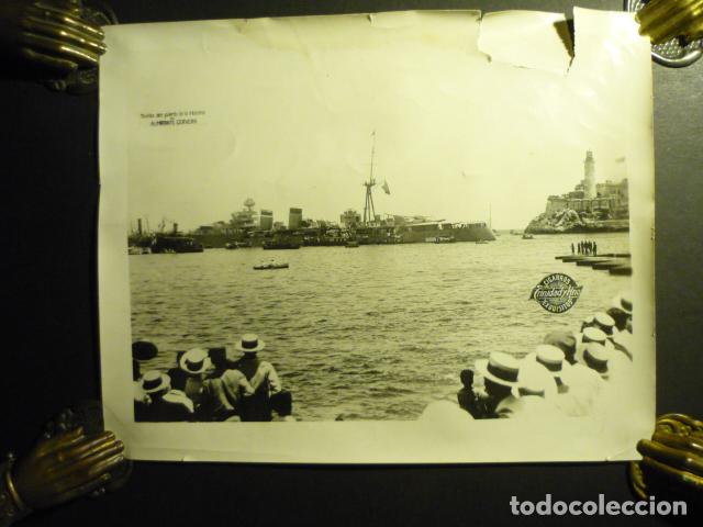 Antique Photography: LA HABANA CUBA SALIDA DEL CRUCERO DE GUERRA ARMADA ESPA&Ntilde;OLA ALMIRANTE CERVERA FOTOGRAFIA 20 X 25 CM