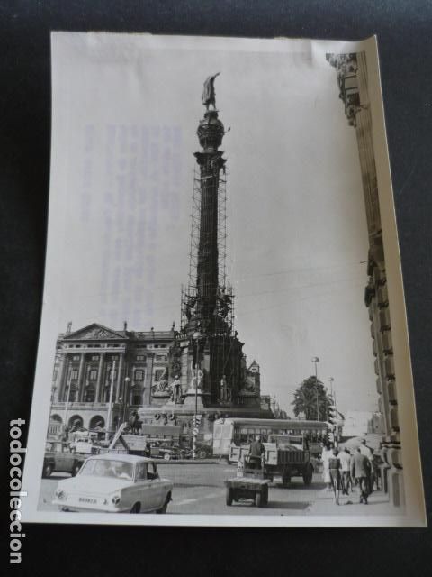Alte Fotografie: BARCELONA ESTATUA DE COLON ANTIGUA FOTOGRAFIA 13 X 18 CM