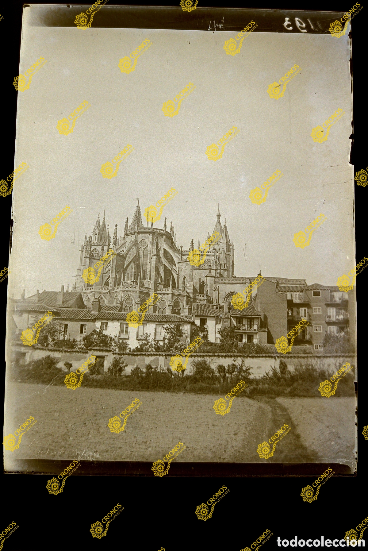 Antique Photography: Placa cristal negativo gelatino Bromuro Le&oacute;n Catedral.Finales del siglo XIX
