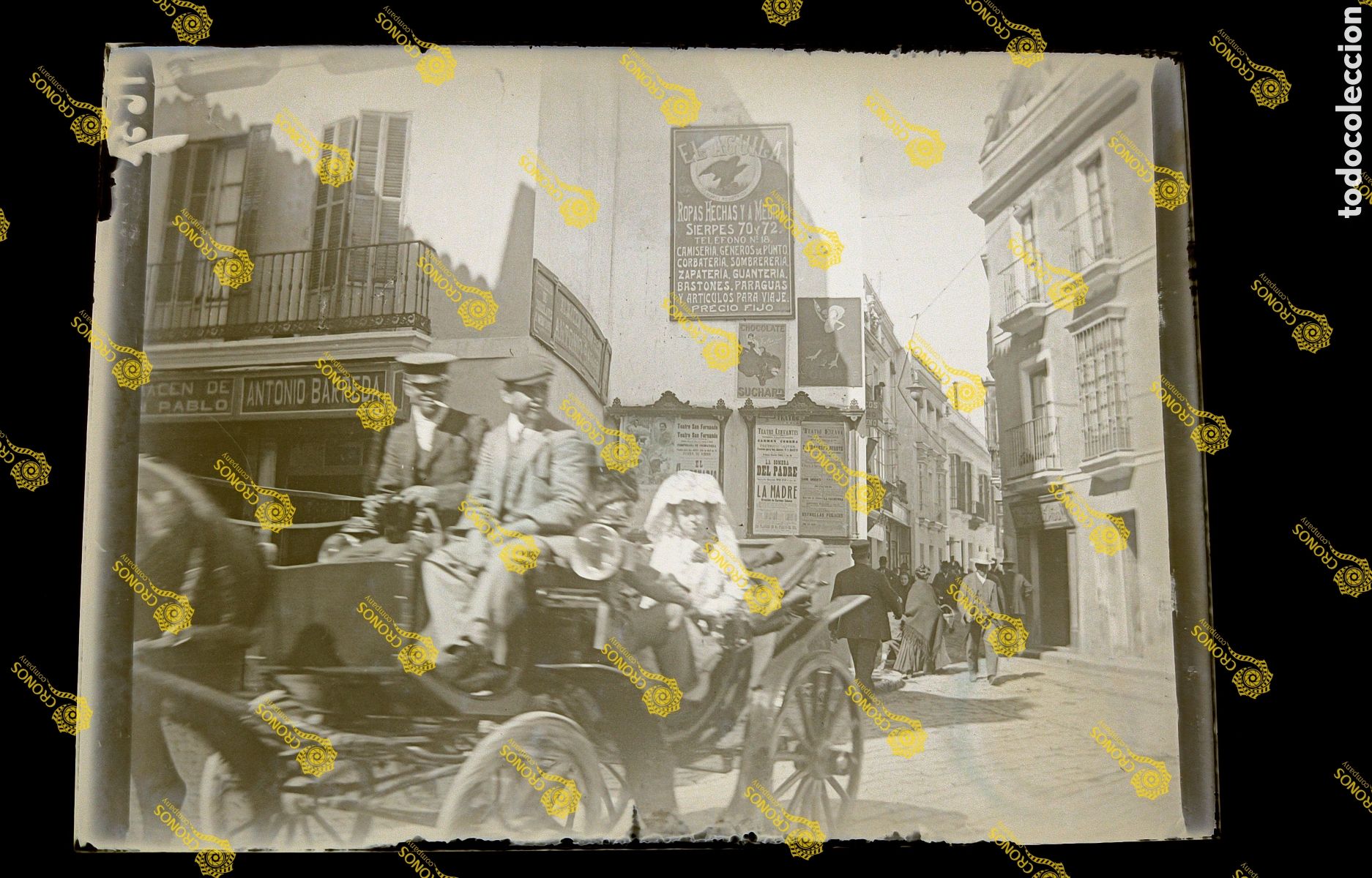 Fotograf&iacute;a antigua: Placa cristal negativo gelatino Bromuro Sevilla sobre el 1900