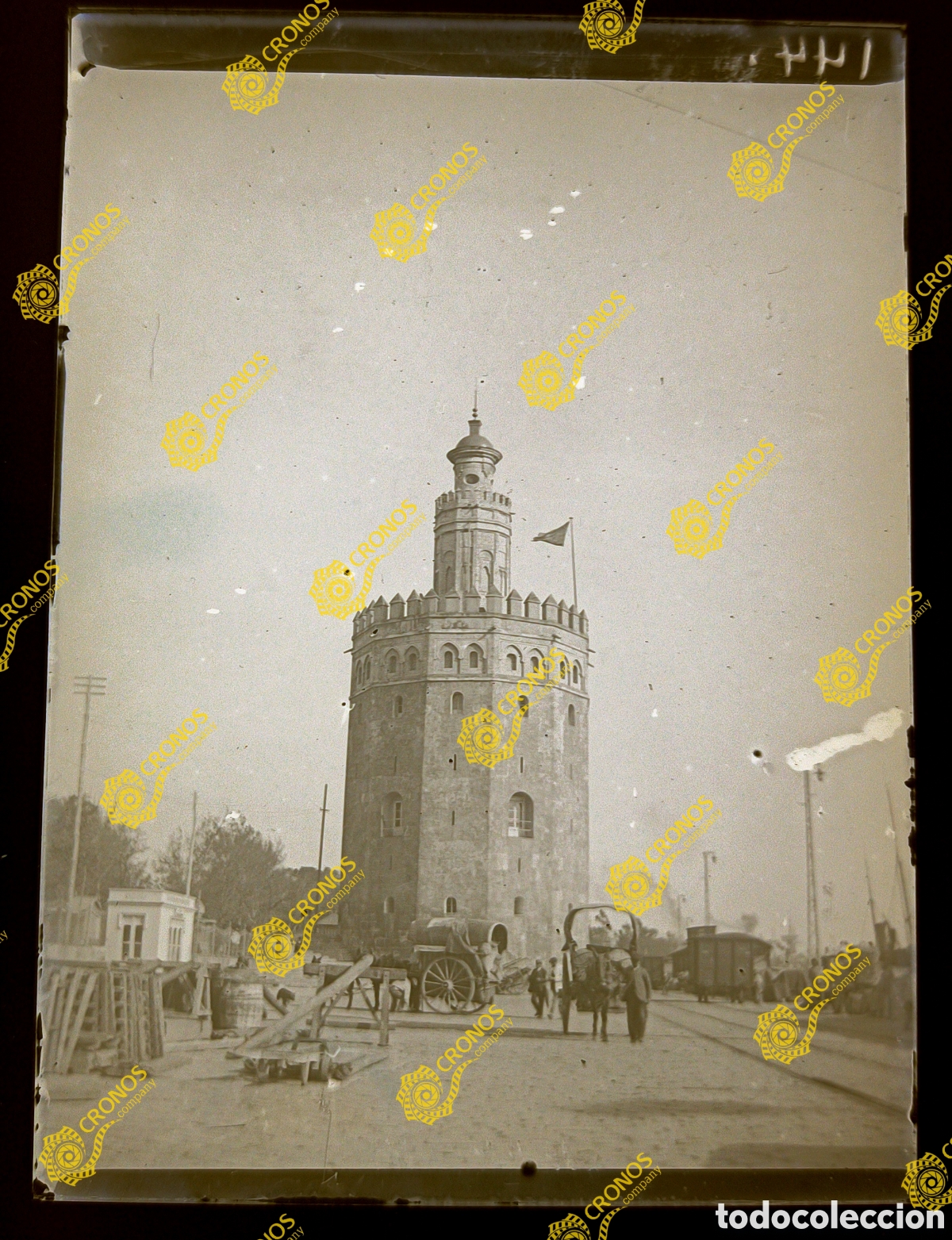 Fotograf&iacute;a antigua: Placa cristal negativo gelatino Bromuro Sevilla sobre el 1900
