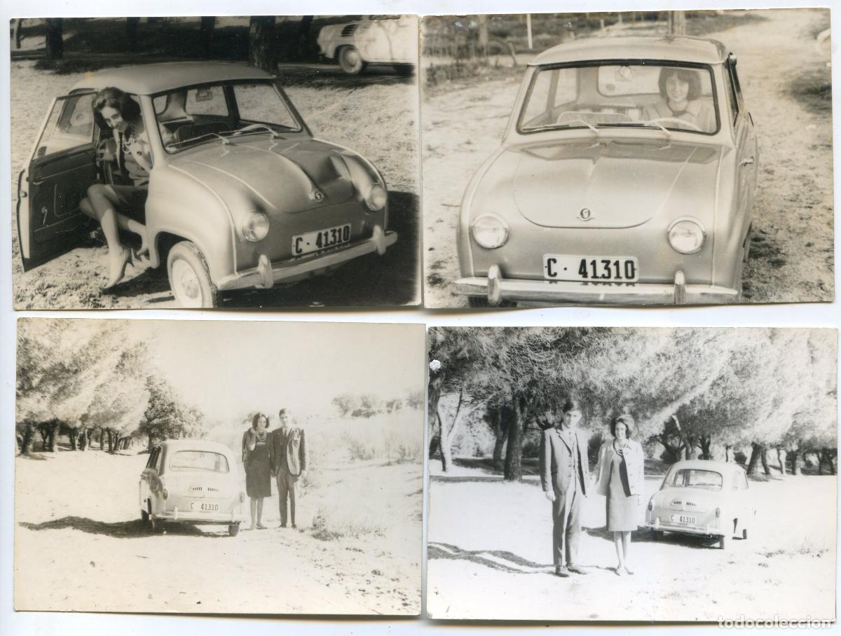 Fotograf&iacute;a antigua: Lote 4 fotos de una pareja con un Goggomovil matr&iacute;cula de Coru&ntilde;a C-41310 de 1965