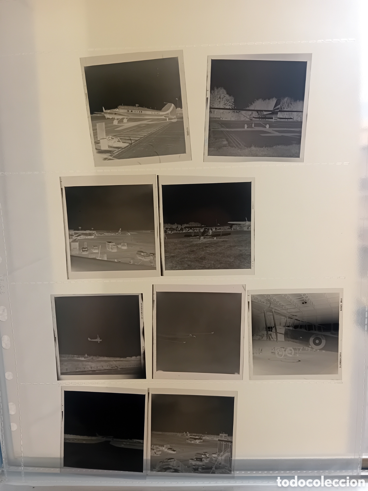 Fotograf&iacute;a antigua: Lote de 9 negativos blanco y negro de aviones militares avionetas guerra