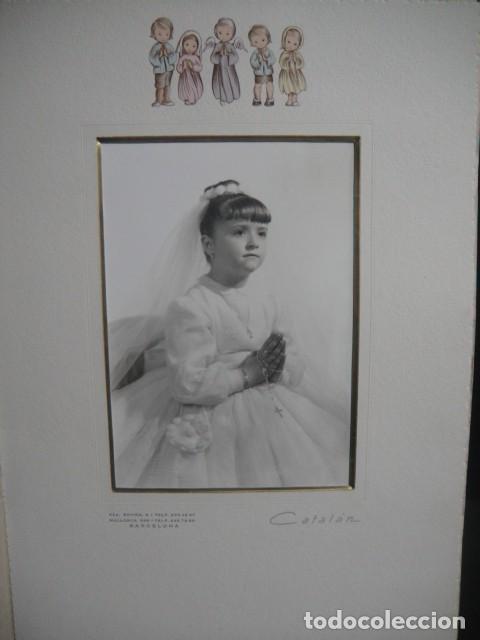 Fotograf&iacute;a antigua: ni&ntilde;a de 1&ordf; comunion , estudio catalan - barcelona