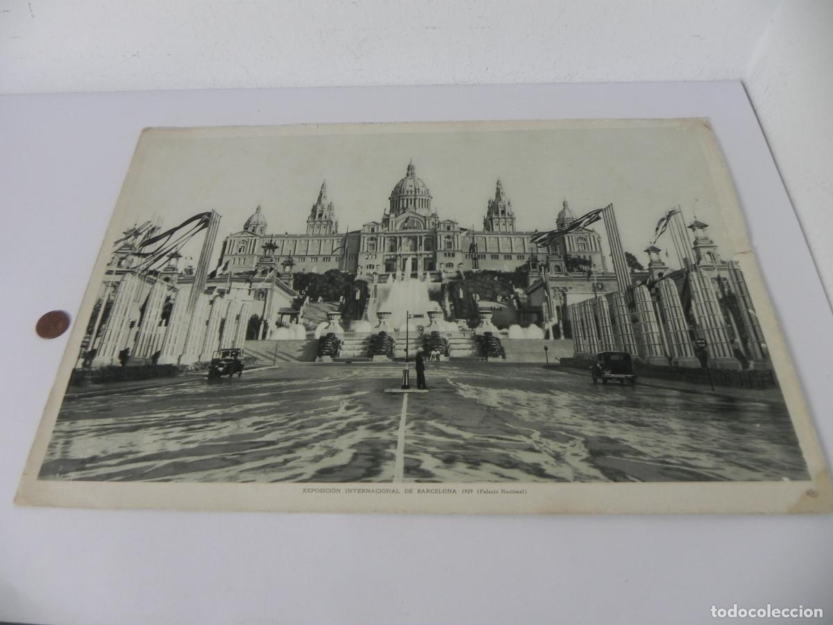 Fotograf&iacute;a antigua: Gran Foto &Eacute;poca 1929 - Enric Barba - Palau Nacional y Cascadas - Sello Oficial Concesiones Gr&aacute;ficas