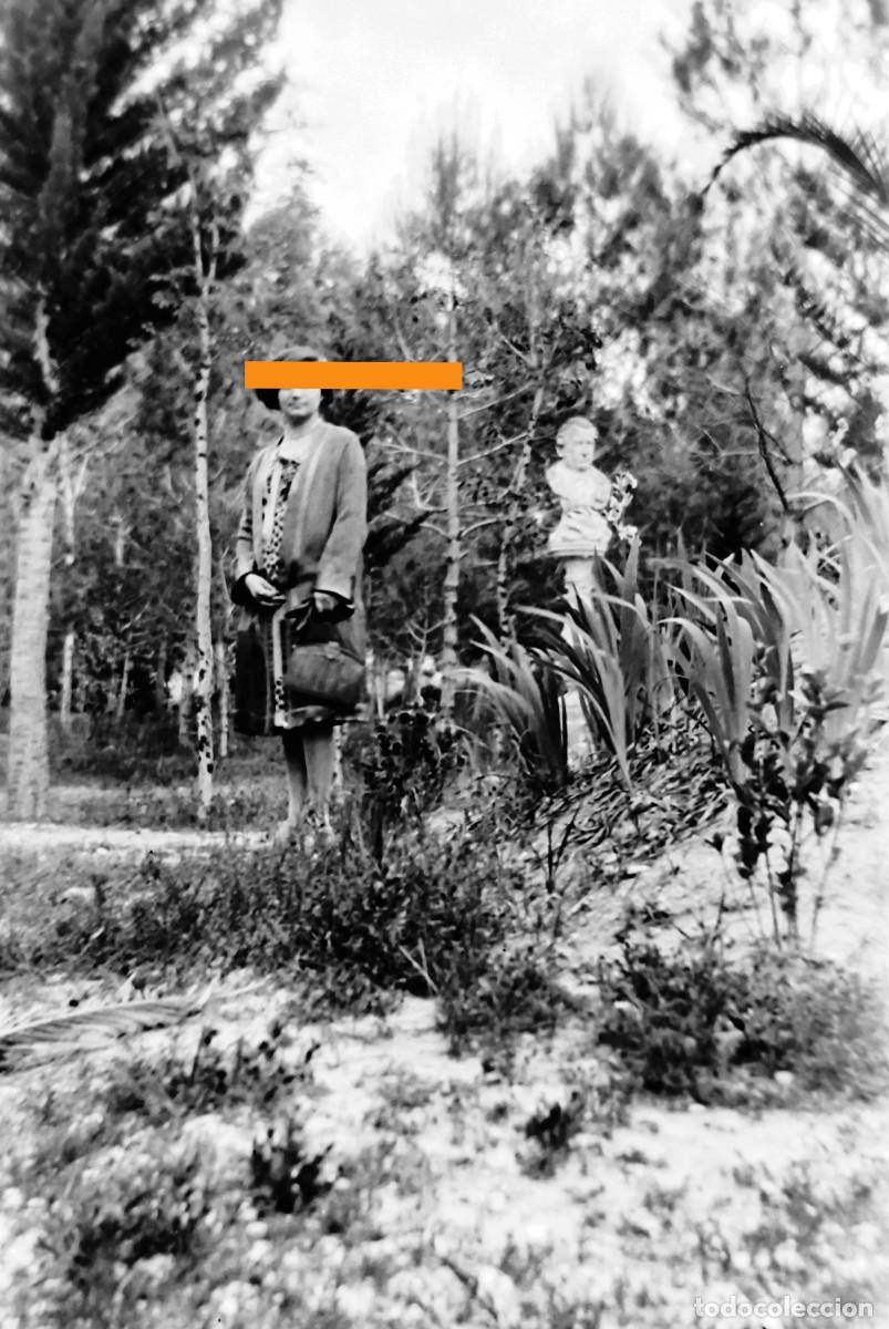 Fotograf&iacute;a antigua: Antiguo negativo de fotograf&iacute;a. Chica en el jard&iacute;n. A&ntilde;os 20/30.
