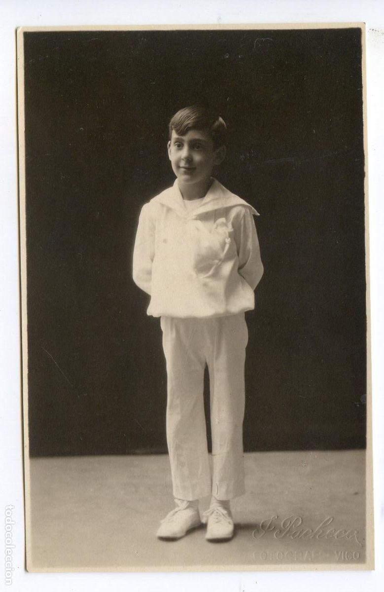 Fotografia antica: Retrato de un ni&ntilde;o. Fot&oacute;grafo J. Pachecho, Vigo, Fotopostal