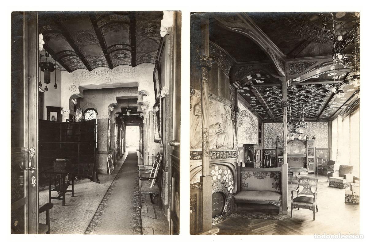 Fotografia antica: Casa Lle&oacute; Morera, Domenech i Montaner, Barcelona. 2 fotograf&iacute;as 1900's. 18x24cm.