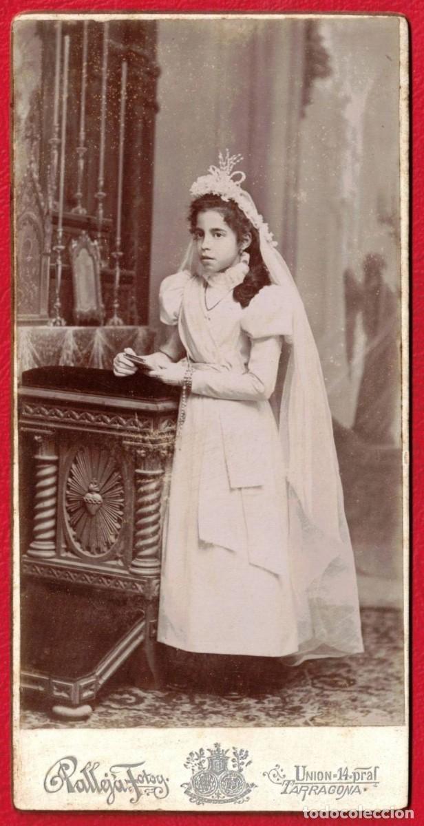 Fotograf&iacute;a antigua: Fotografo Josep Pallej&aacute; Tarragona Fotograf&iacute;a Ni&ntilde;a Primera Comuni&oacute;n CDV c.1890 Origina
