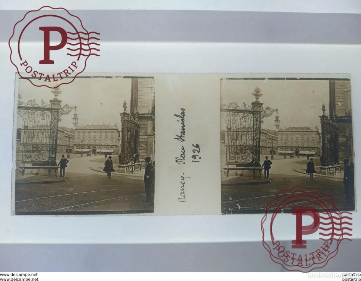Fotograf&iacute;a antigua: Nancy Place Stanistas St&eacute;r&eacute;o sur verre plaque de Verre Fran&ccedil;e