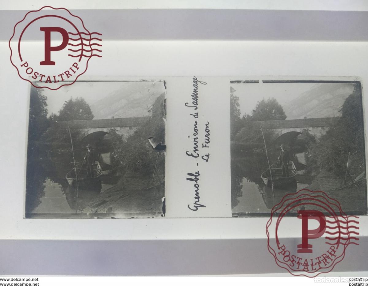Alte Fotografie: Grenoble Environ de sassenage le furon St&eacute;r&eacute;o sur verre plaque de Verre Fran&ccedil;e