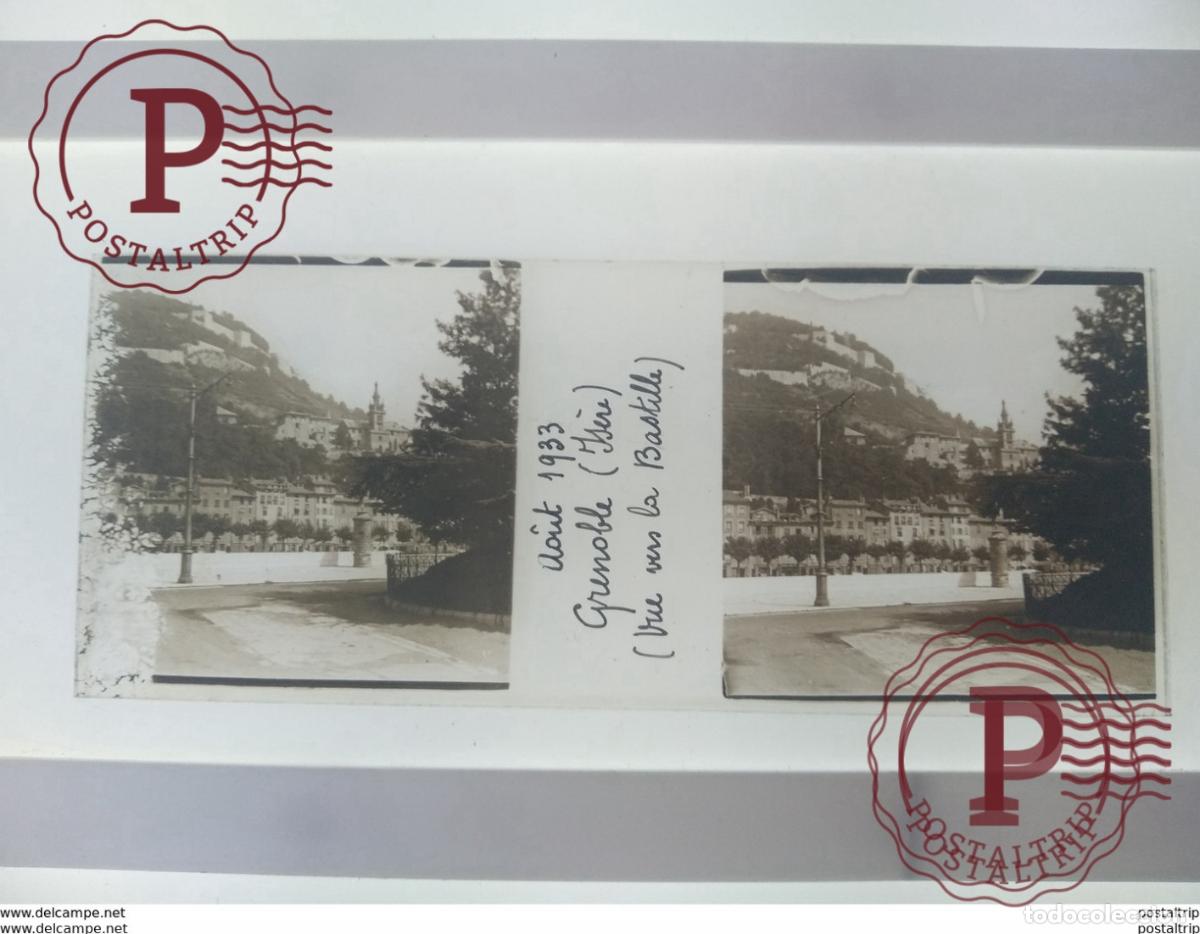 Antique Photography: Uoit 1993 Grenoble Jserie Vue vers la Bastille St&eacute;r&eacute;o sur verre plaque de Verre Fran&ccedil;e