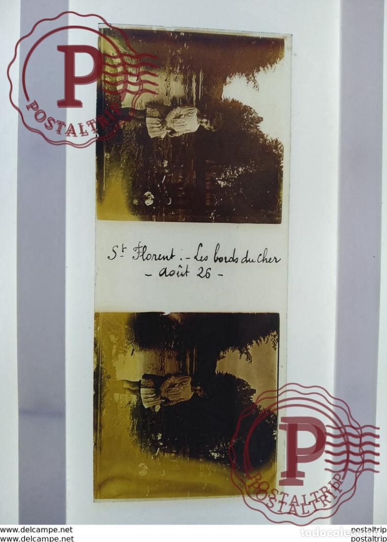 Antique Photography: St Florent Les bords du cher aoit 26 St&eacute;r&eacute;o sur verre plaque de Verre Fran&ccedil;e Agriculture les enfants