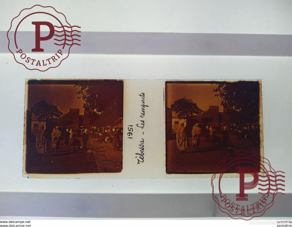 Fotograf&iacute;a antigua: 1951 Rebessa Les remparts St&eacute;r&eacute;o sur verre plaque de Alger Alg&eacute;rie