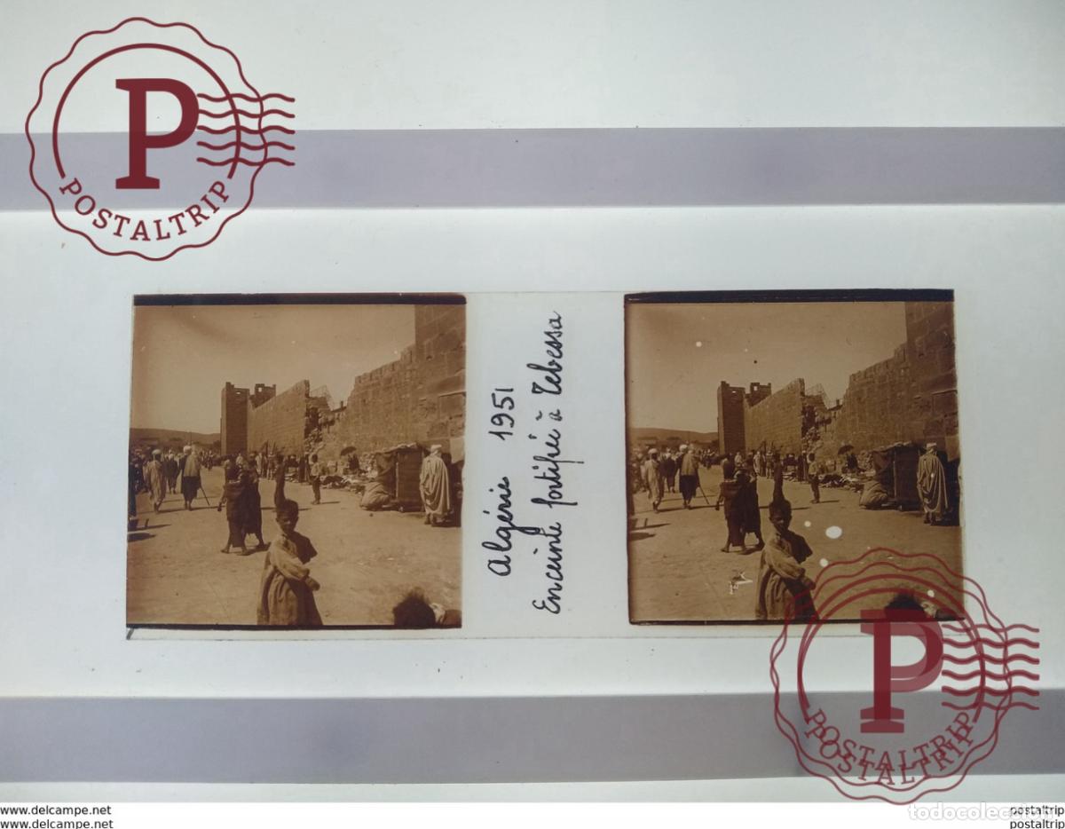 Fotograf&iacute;a antigua: Alg&eacute;rie 1951 Enceinte fortifi&eacute;e a Tebesa St&eacute;r&eacute;o sur verre plaque de Alger Alg&eacute;rie