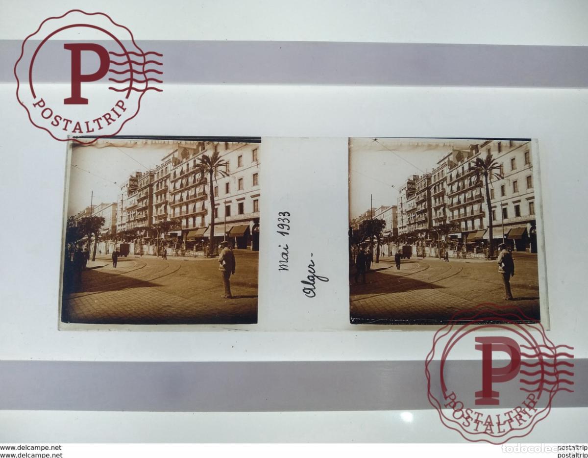 Fotograf&iacute;a antigua: Mai 1933 Alger St&eacute;r&eacute;o sur verre plaque de Alger Alg&eacute;rie maison
