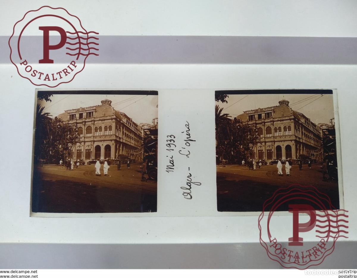 Fotograf&iacute;a antigua: Mai 1933 Alger Lop&eacute;ra St&eacute;r&eacute;o sur verre plaque de Alger Alg&eacute;rie