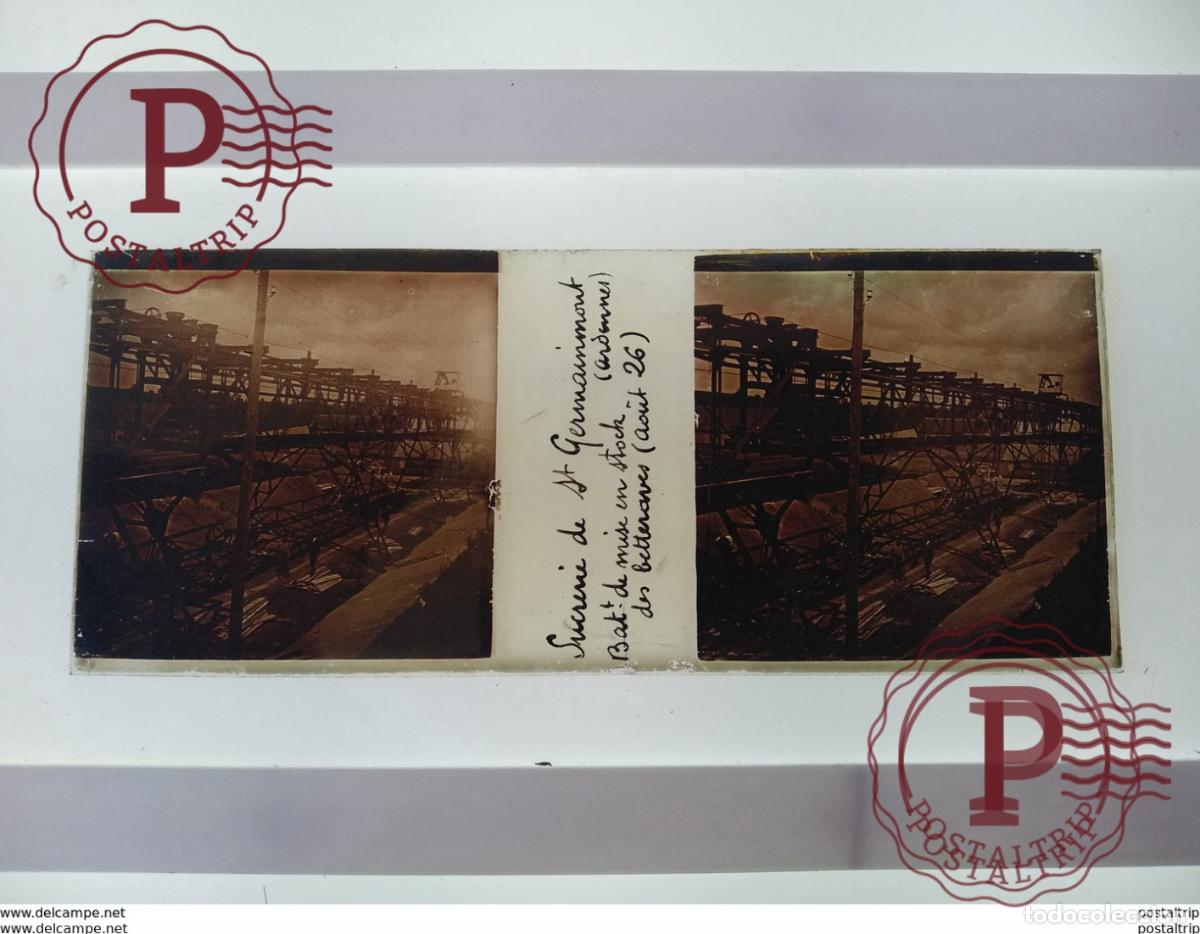 Fotograf&iacute;a antigua: Sucrenie de st germainmont bat de mise en stockdes betteraves St&eacute;r&eacute;o sur verre plaque de Verre Fran&ccedil;