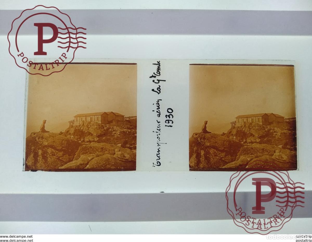 Antique Photography: Transporteur a&eacute;rein La G combe 1930 St&eacute;r&eacute;o sur verre plaque de Verre Fran&ccedil;e