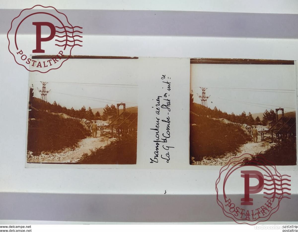 Antique Photography: Transporteur aerien La G d Combe station St&eacute;r&eacute;o sur verre plaque de Verre Fran&ccedil;e