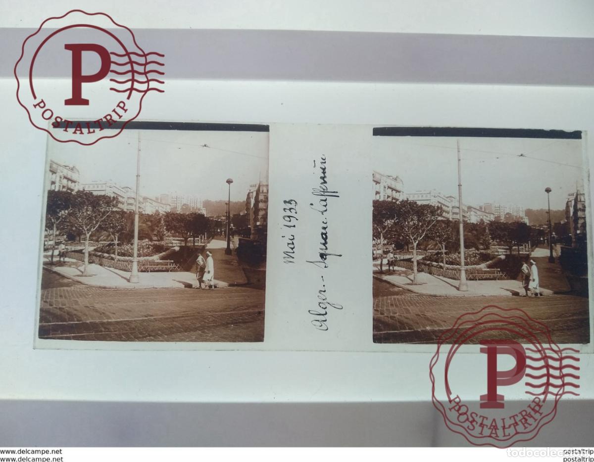 Antique Photography: mai 1933 Alger square Laferri&egrave;re St&eacute;r&eacute;o sur verre plaque de Verre Alger Navire