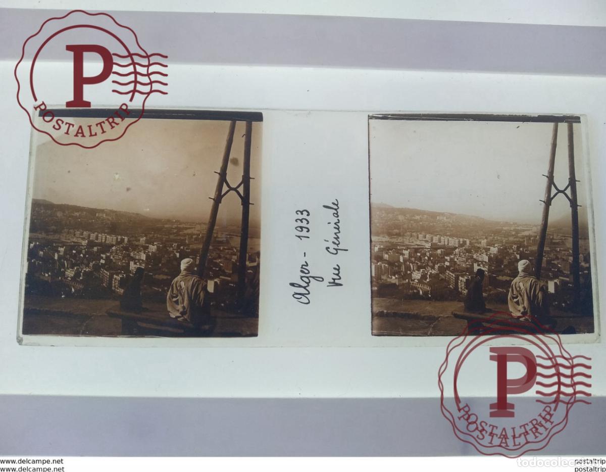 Antique Photography: Alger 1933 Vue generale St&eacute;r&eacute;o sur verre plaque de Verre Alger Navire