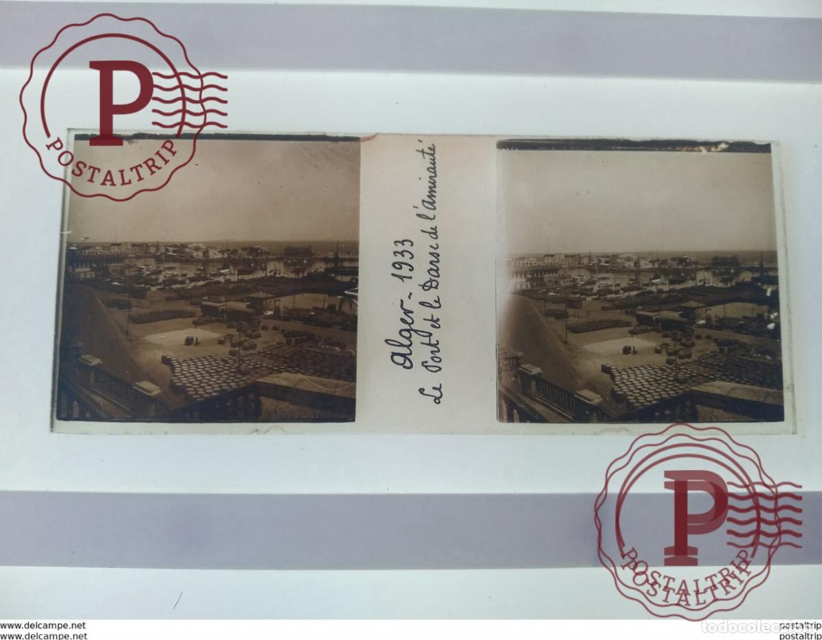 Antique Photography: Mai 1933 Le port et le Drase de lAmirant&eacute; St&eacute;r&eacute;o sur verre plaque de Verre Alger Navire