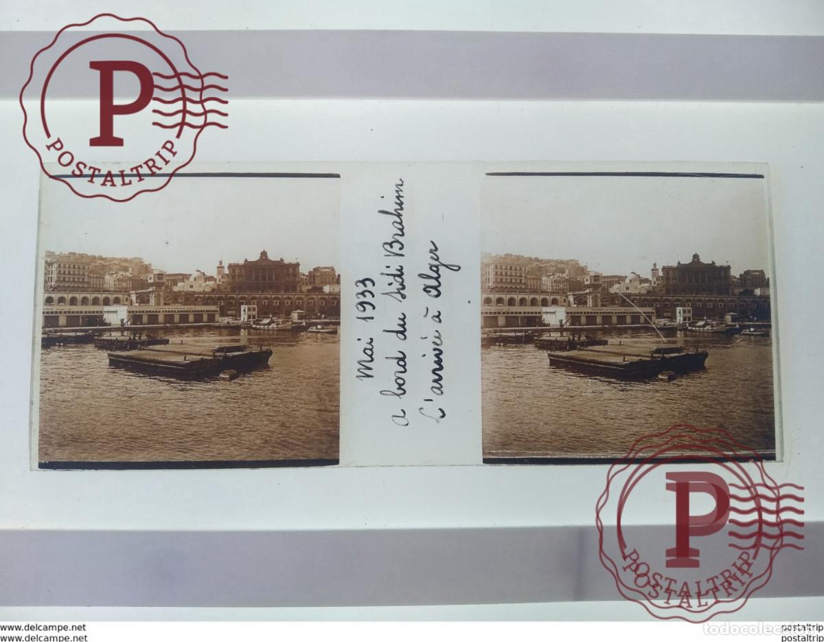 Antique Photography: Mai 1933 A bord du sidi brahim Larrivee a Alger St&eacute;r&eacute;o sur verre plaque de Verre Alger Navire
