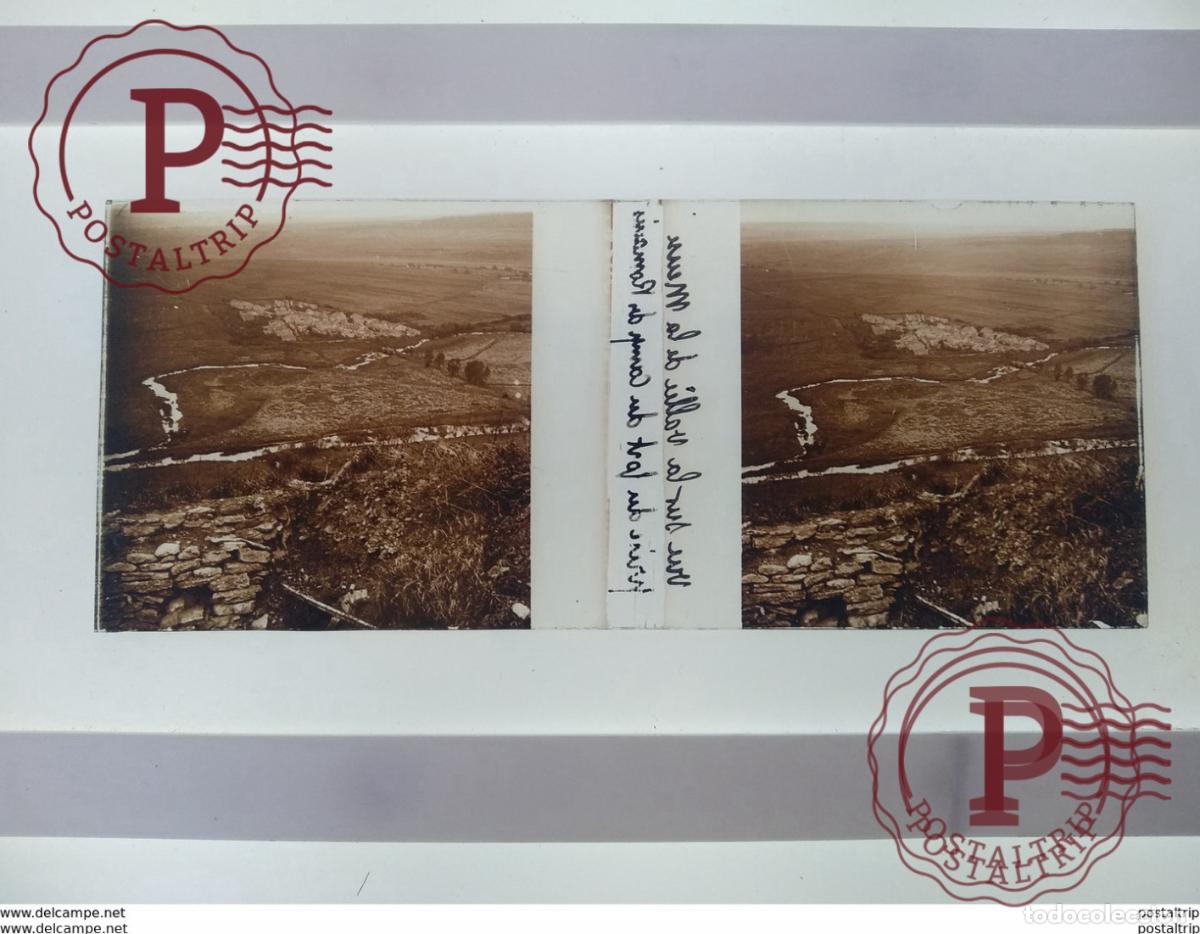 Antique Photography: Vue sur la vall&eacute;e de la meuse preise du port du comp des romain St&eacute;r&eacute;o sur verre plaque de Verre Fra