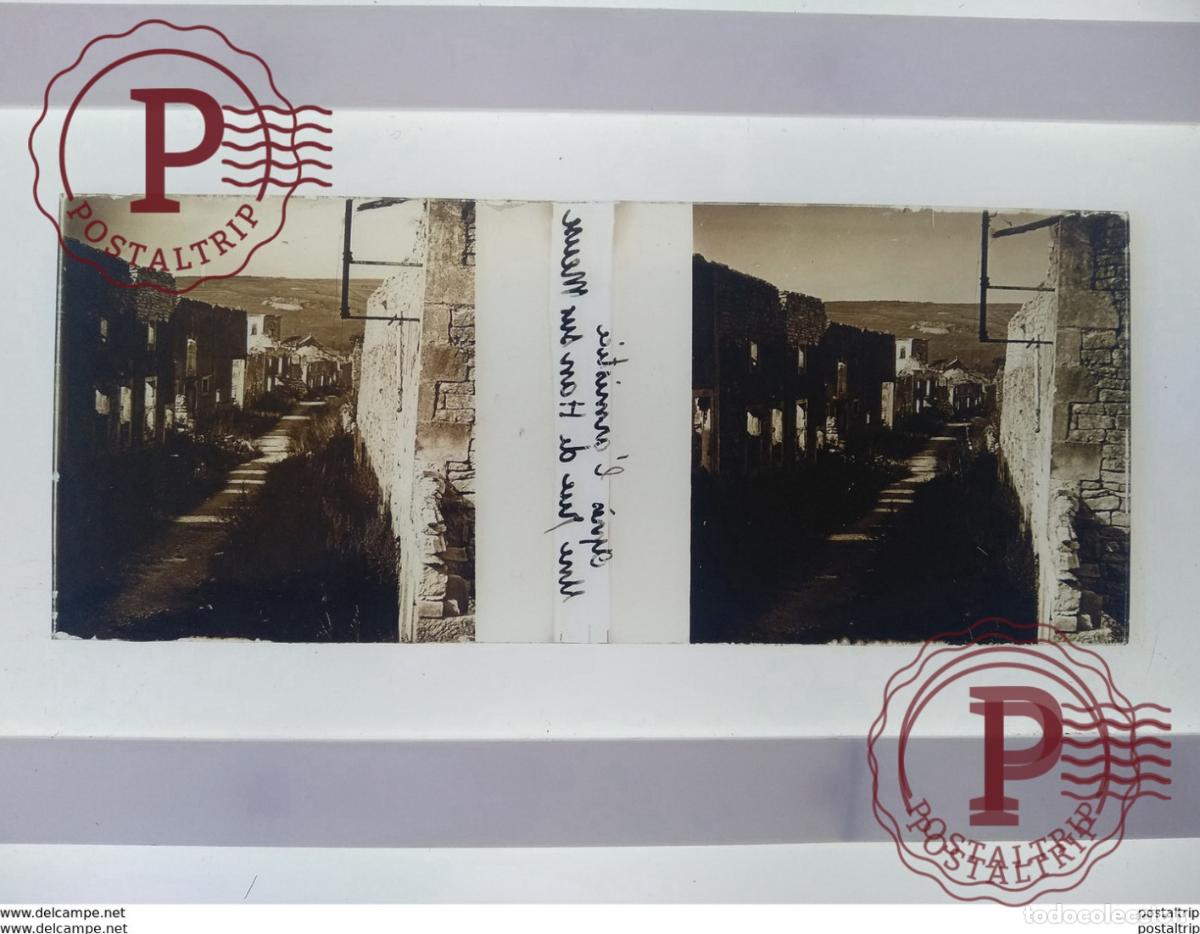 Antique Photography: Apr&egrave;s larmistice Une rue de Hans sur Meuse St&eacute;r&eacute;o sur verre plaque de Verre Fran&ccedil;e Guerre Militaire