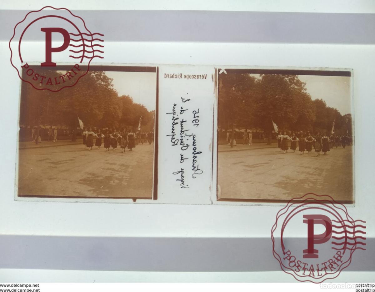 Antique Photography: Strasbourg 1925 Voyage du Pr&eacute;sident de la Republique St&eacute;r&eacute;o sur verre plaque de Verre Fran&ccedil;e Guerre