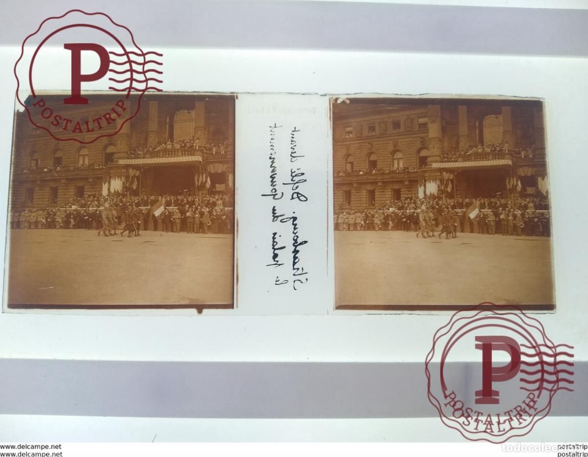 Antique Photography: Strasbourg Delfi devant le palais du Gouvernement St&eacute;r&eacute;o sur verre plaque de Verre Fran&ccedil;e Guerre Mil